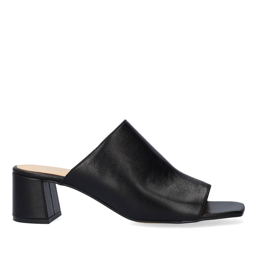 Black leather heeled mules 