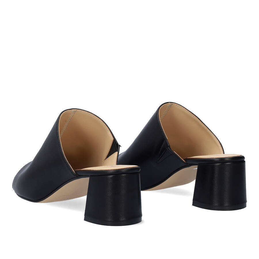 Black leather heeled mules 