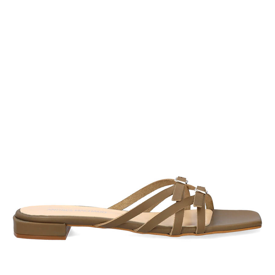 Khaki leather flat sandal 