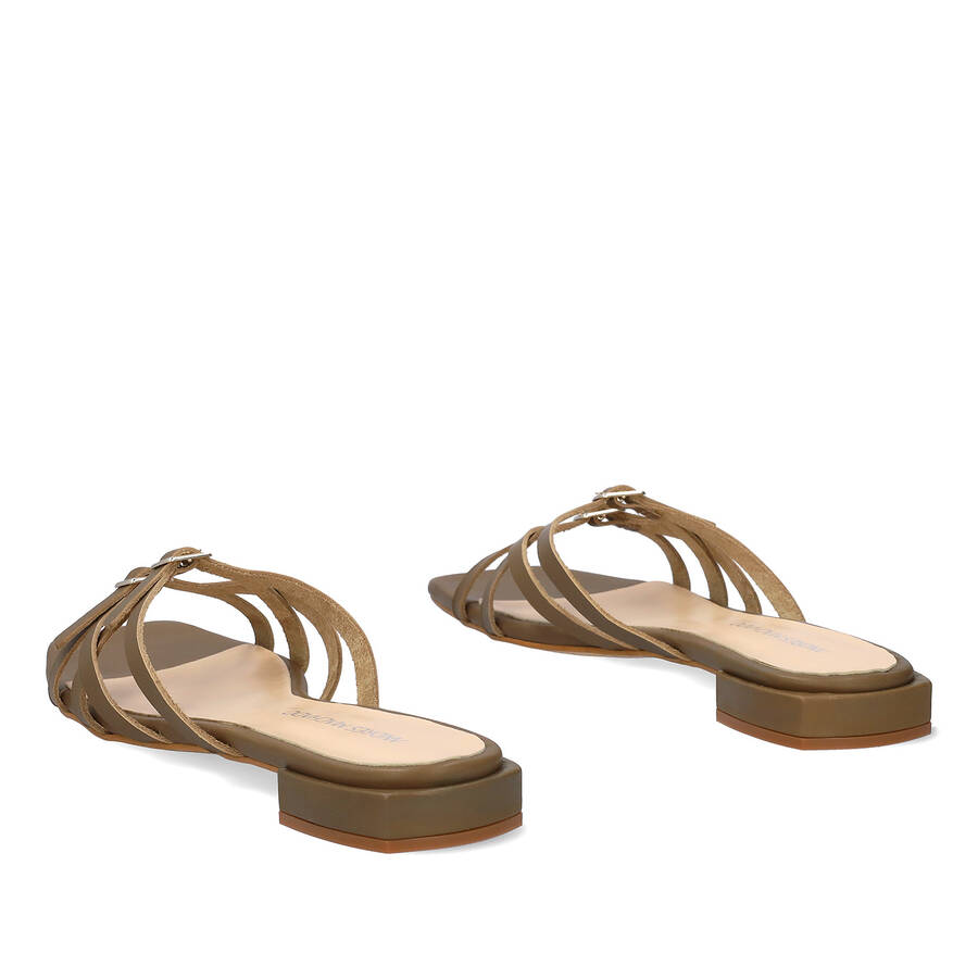 Khaki leather flat sandal 