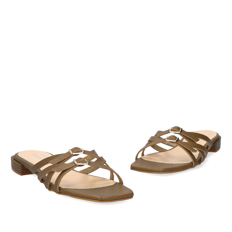 Khaki leather flat sandal 