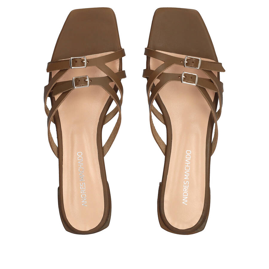 Khaki leather flat sandal 