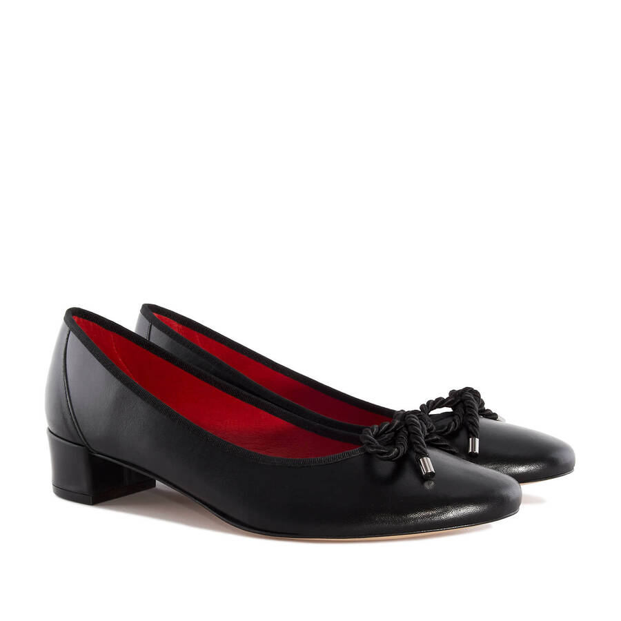 Reef Knot Black Leather Ballet Flats 