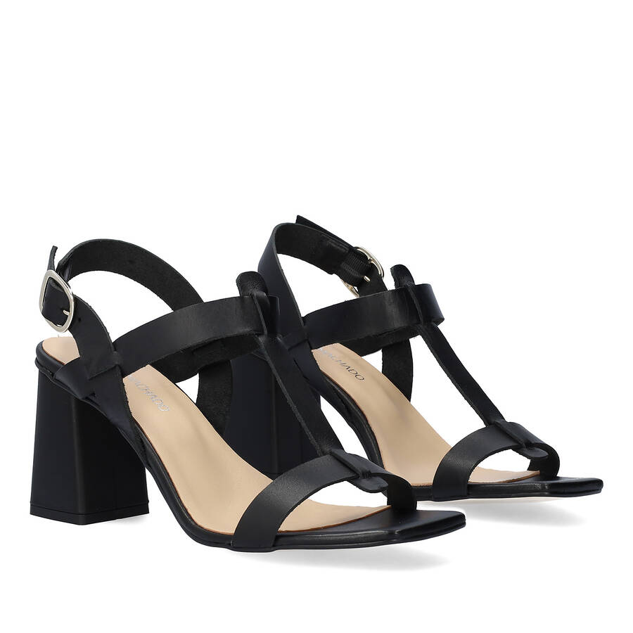 Black leather heeled sandals 