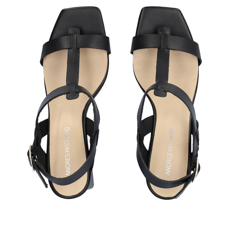 Black leather heeled sandals 