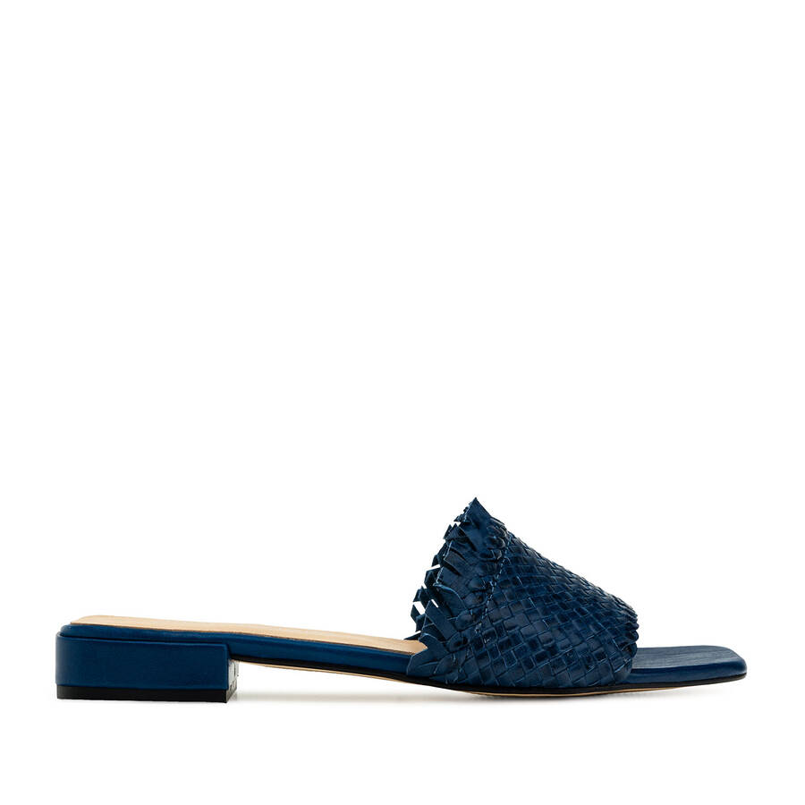 Braided Mules in Deep Blue Leather 