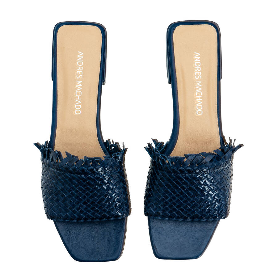 Braided Mules in Deep Blue Leather 