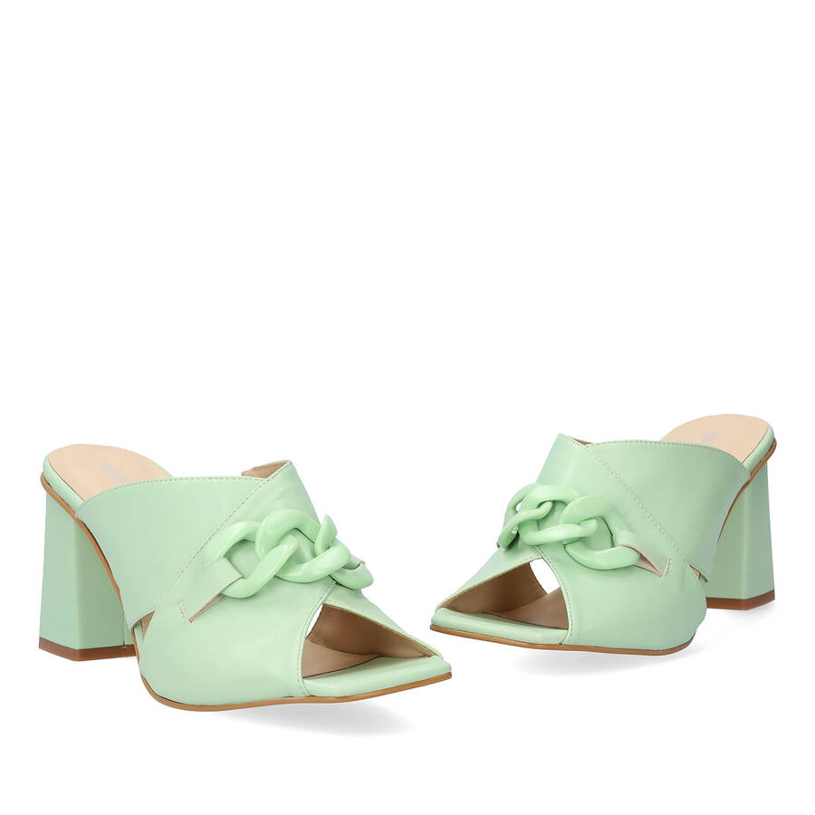 Green leather heeled sandals 