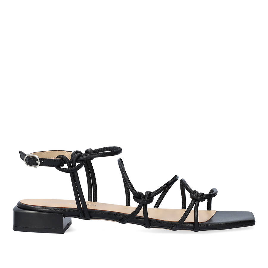 Black leather flat sandals 