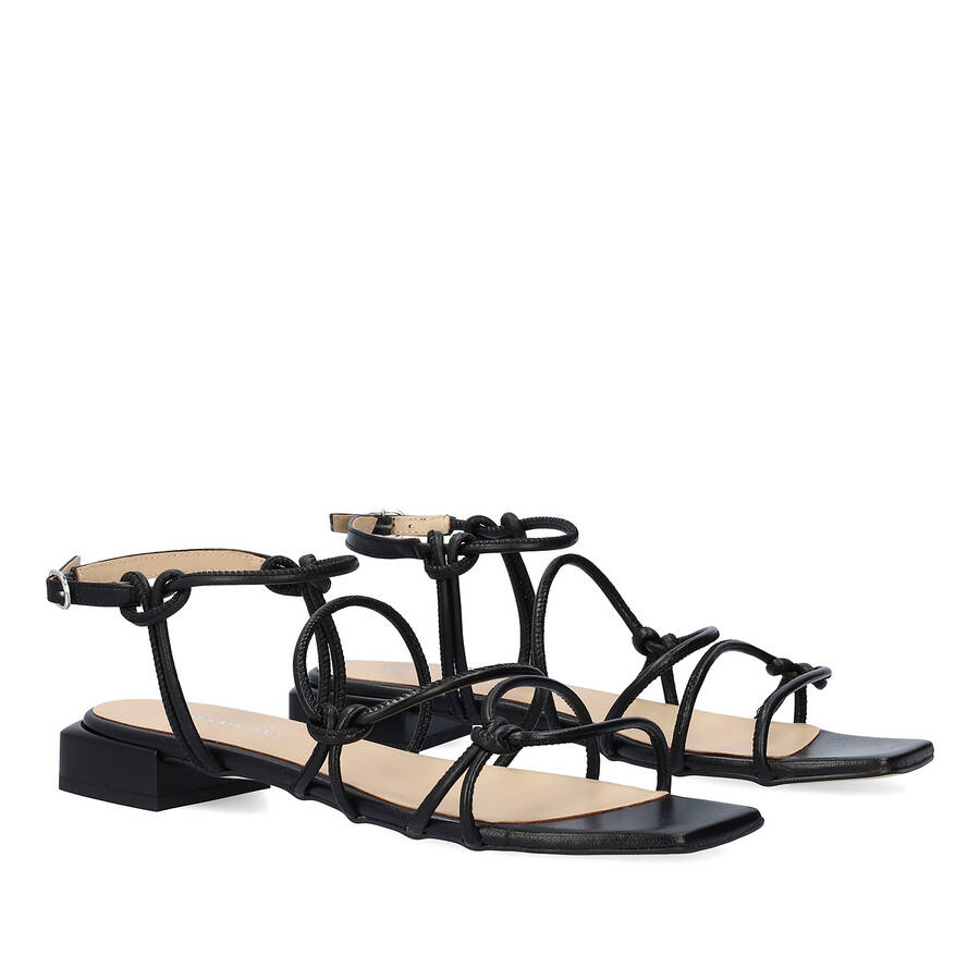 Black leather flat sandals 