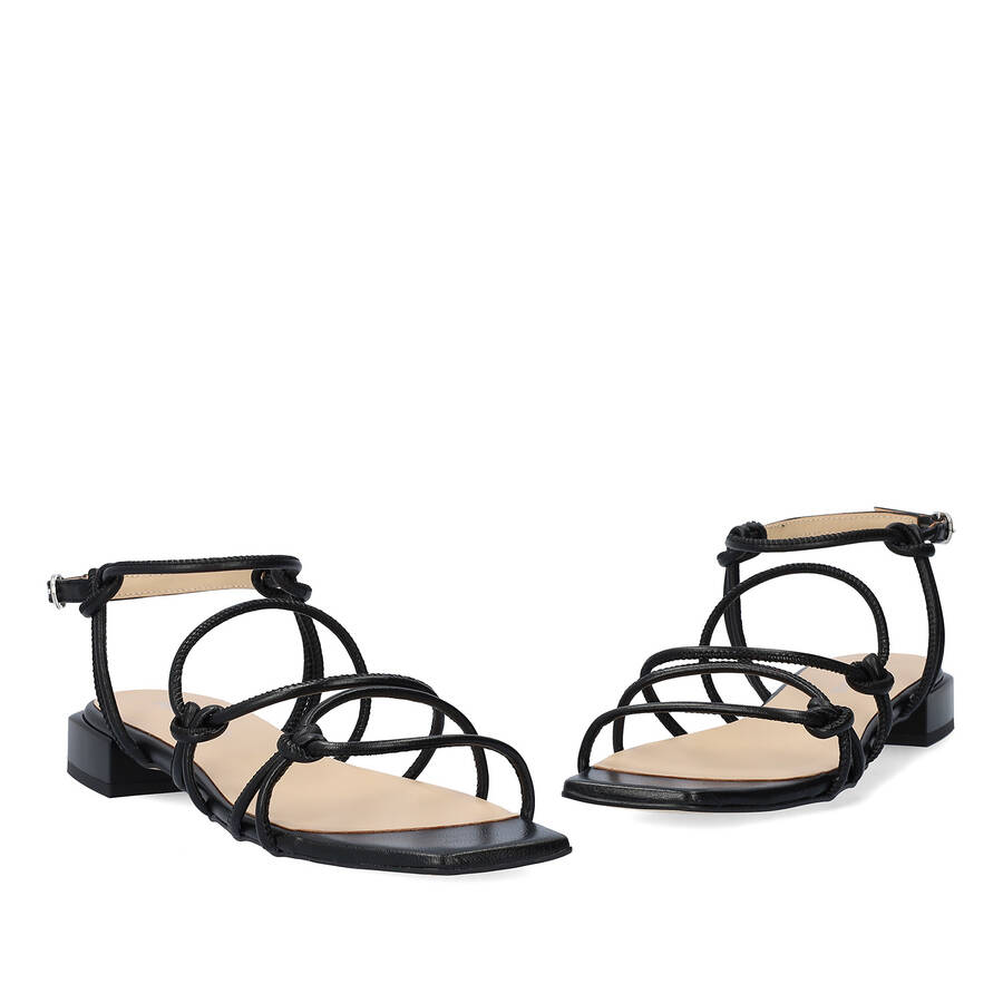 Black leather flat sandals 