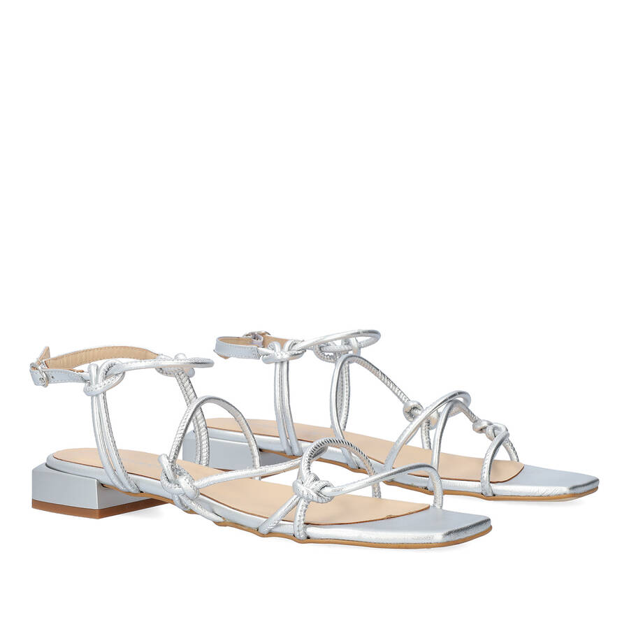 Silver leather flat sandals 