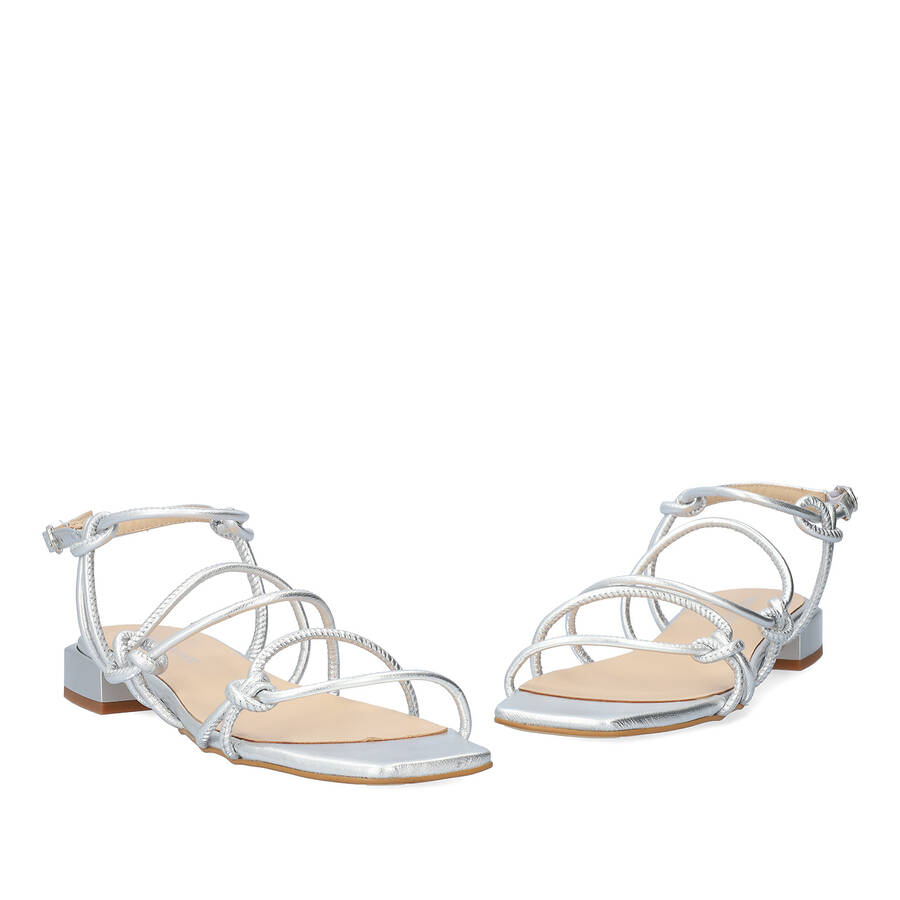 Silver leather flat sandals 