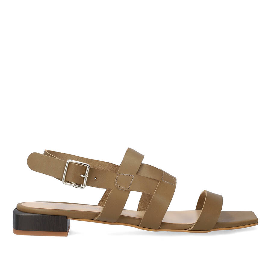 Kaki leather flat sandals 