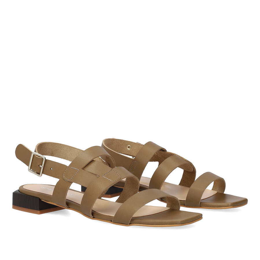 Kaki leather flat sandals 