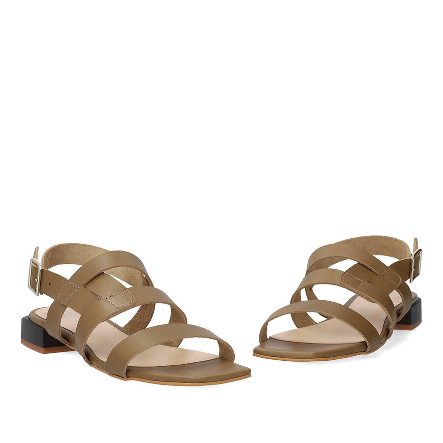 Kaki leather flat sandals 