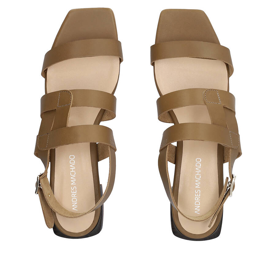 Kaki leather flat sandals 