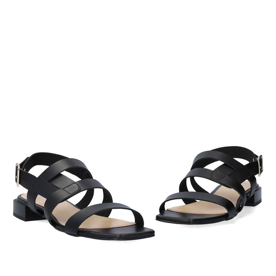 Black leather flat sandals 