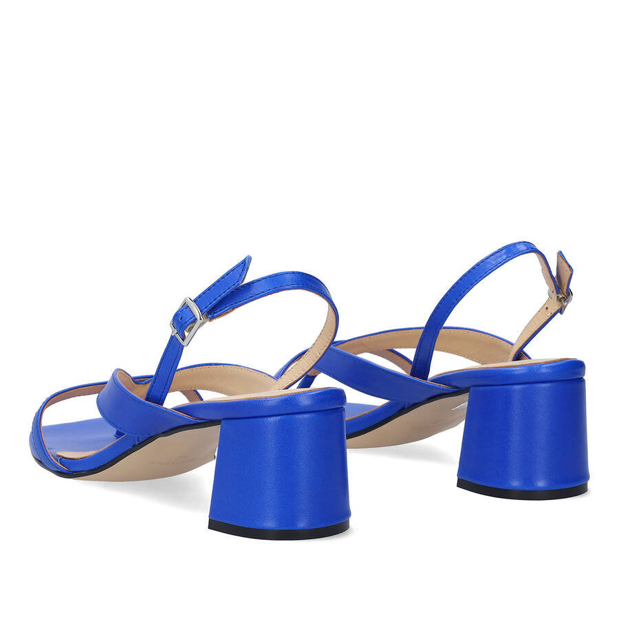 Heeled sandals in blue leather 