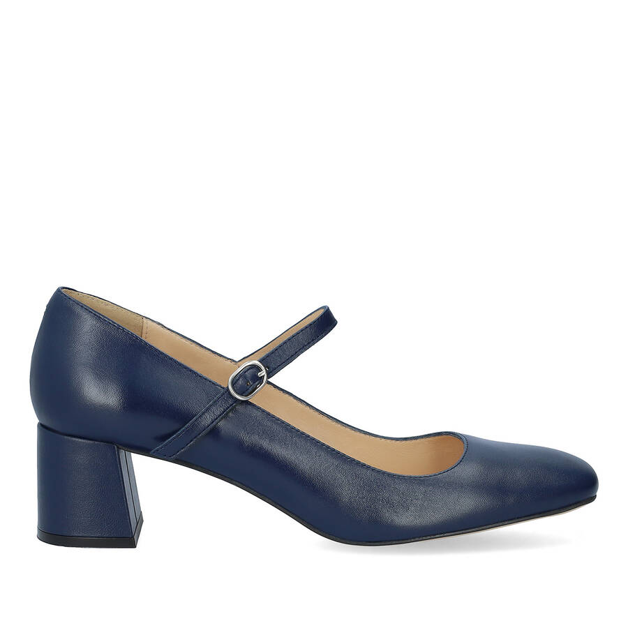 Leather heeled shoe in navy leather 