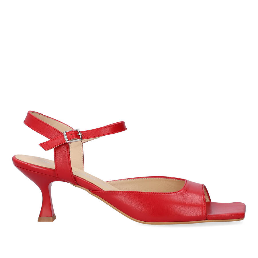 Red leather heeled sandals 