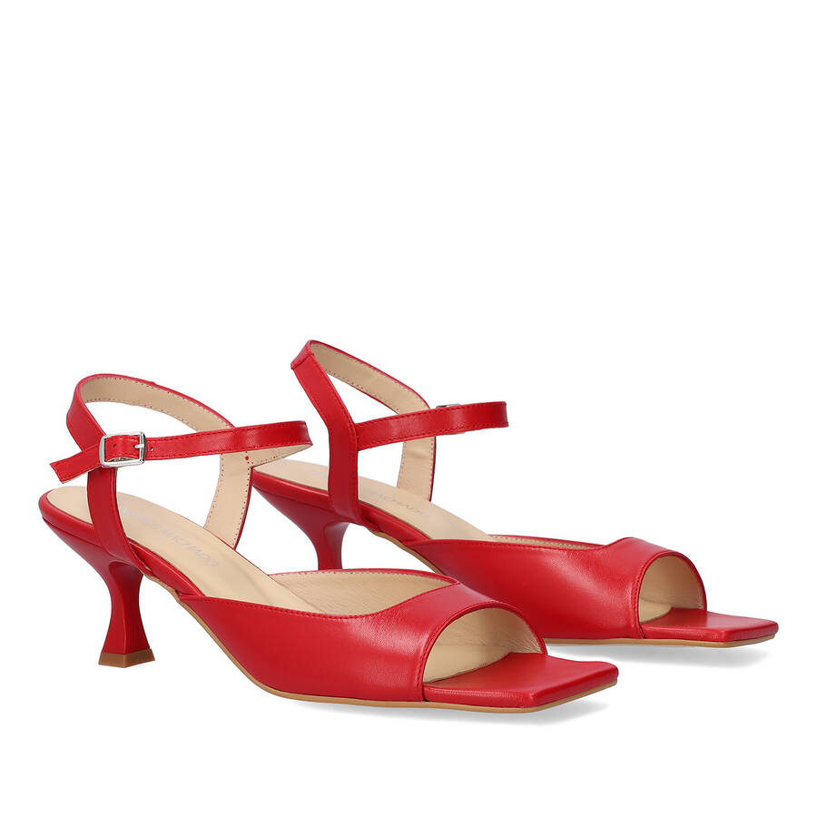 Red leather heeled sandals 