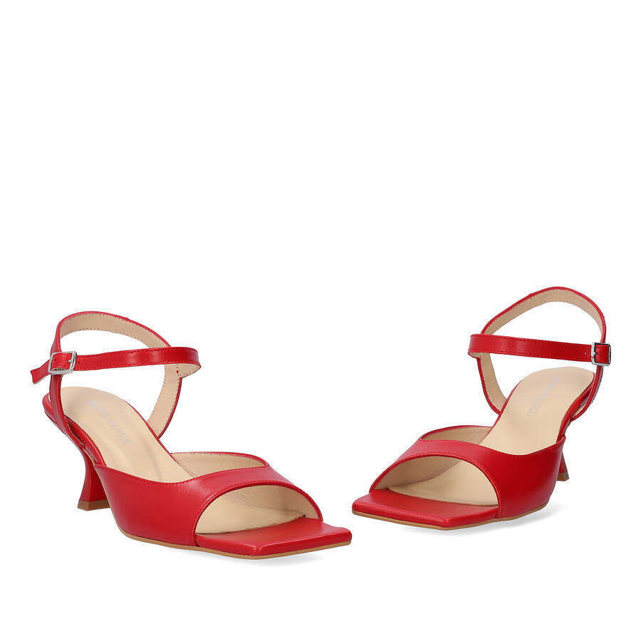 Red leather heeled sandals 