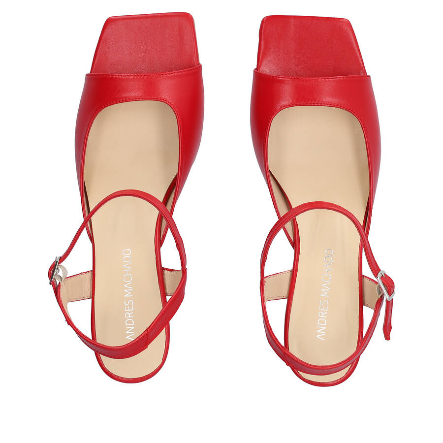 Red leather heeled sandals 