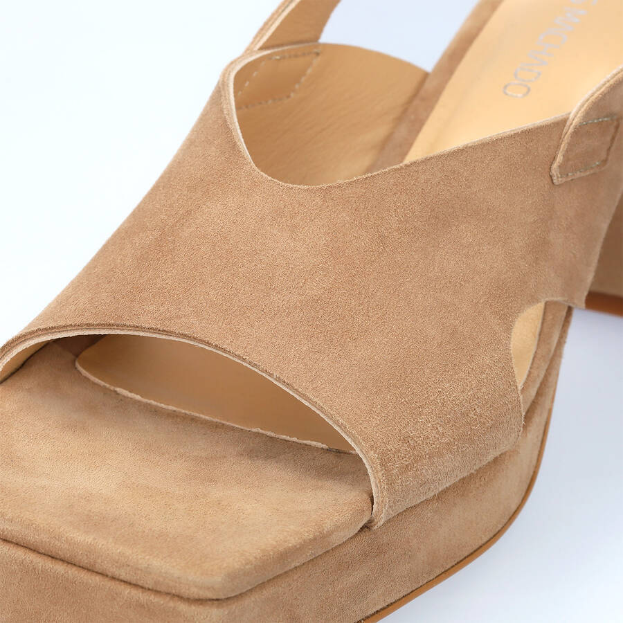 Heeled camel suede sandals with platform 