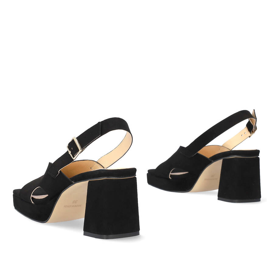 Heeled black suede sandals with platform 