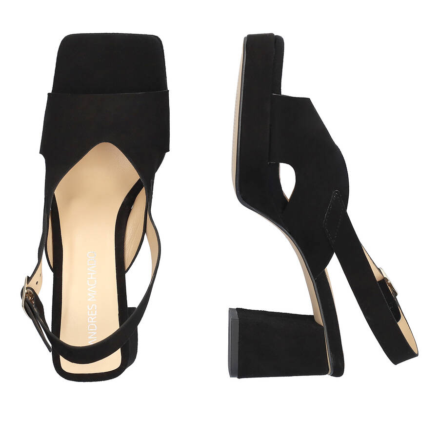 Heeled black suede sandals with platform 