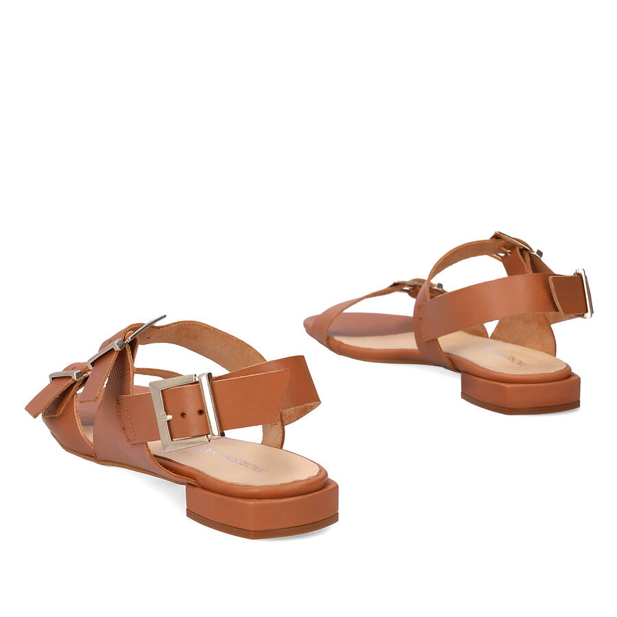 Flache Sandale aus Leder Camel 