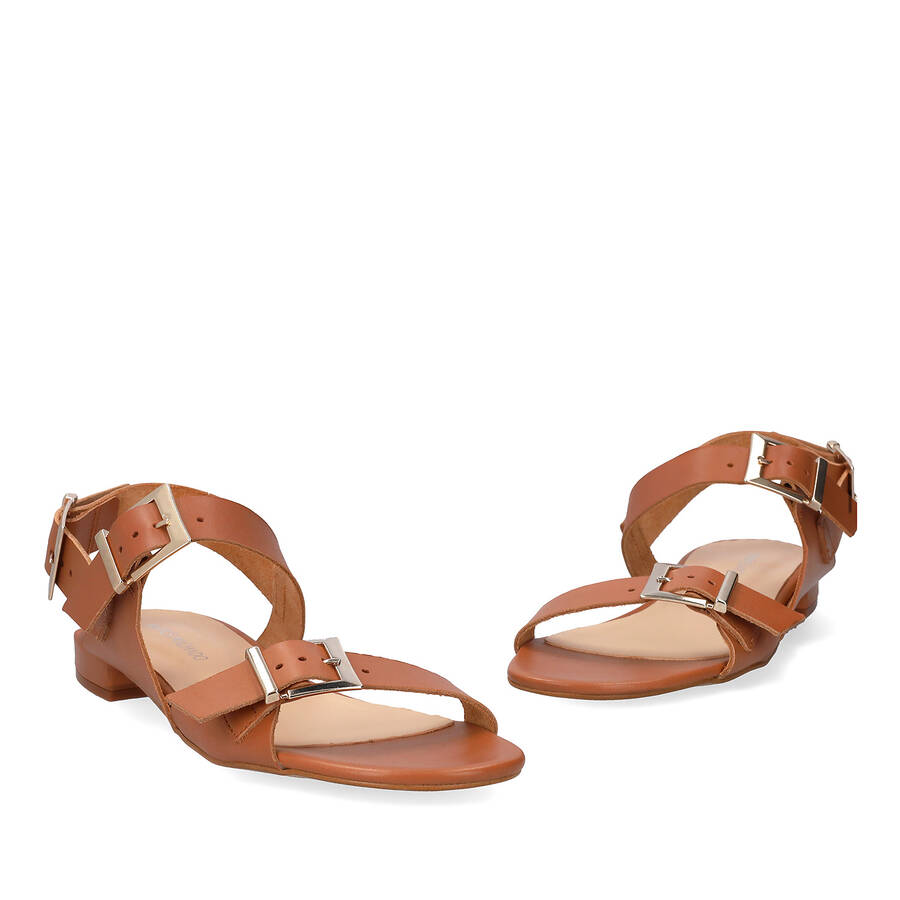 Flache Sandale aus Leder Camel 