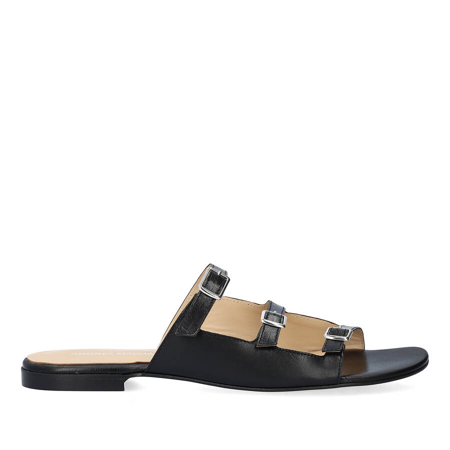 Black leather flat sandals 