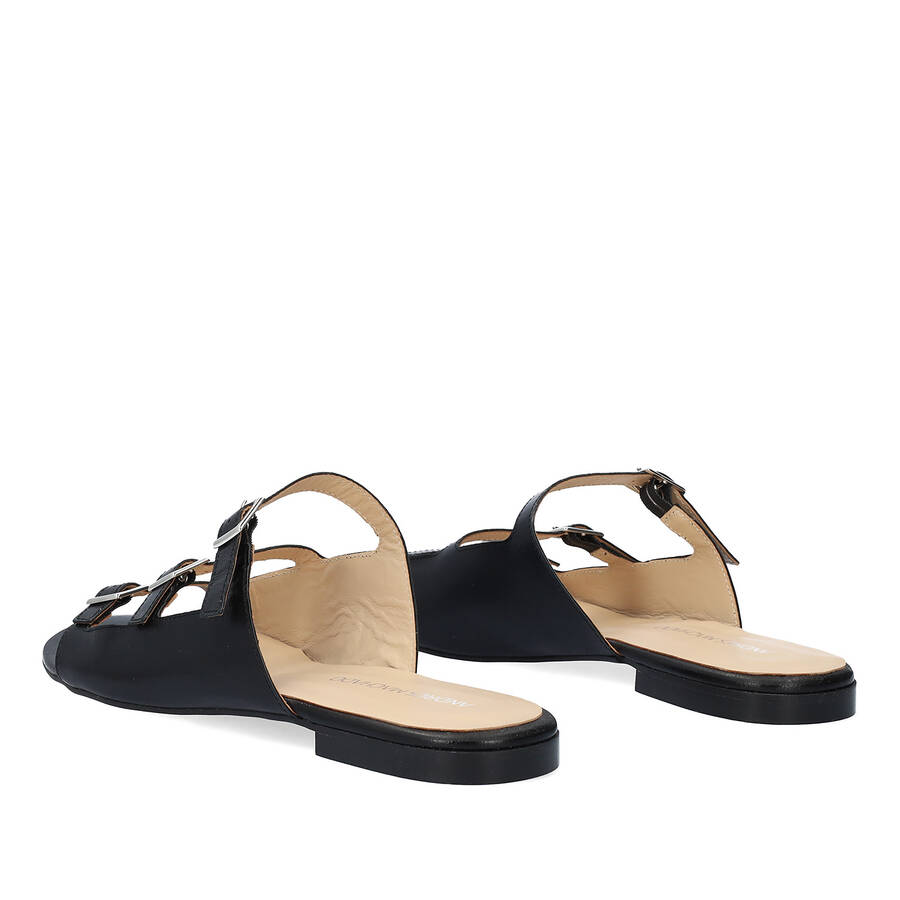 Black leather flat sandals 