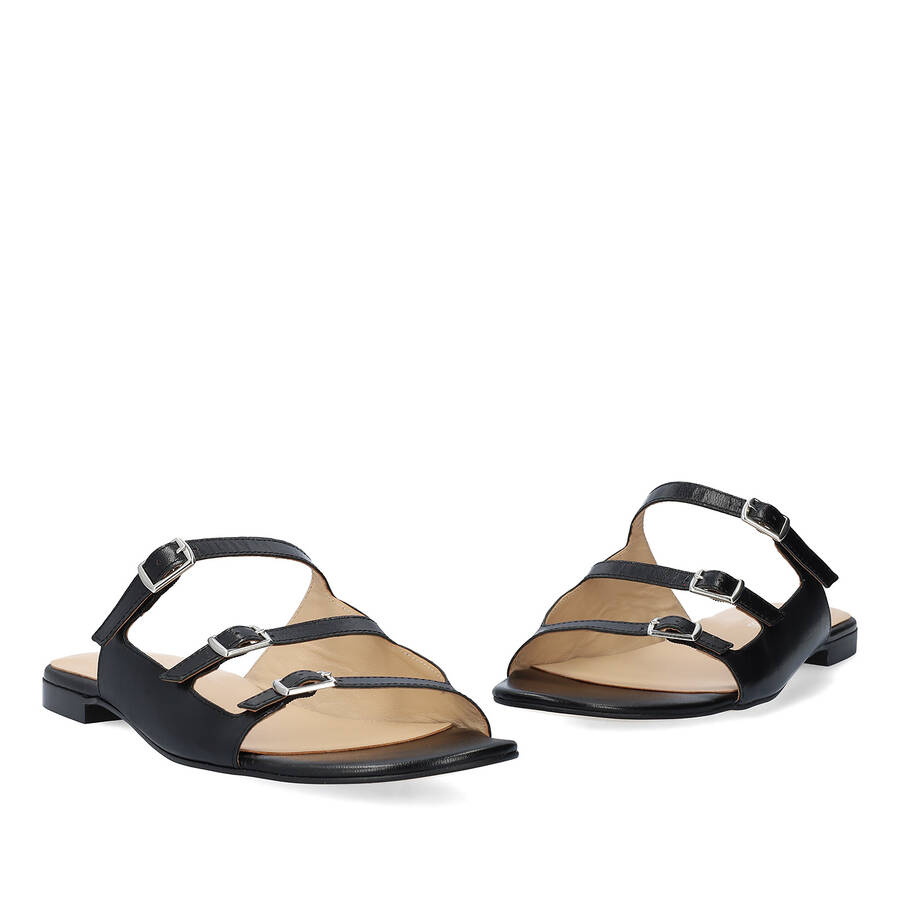 Black leather flat sandals 