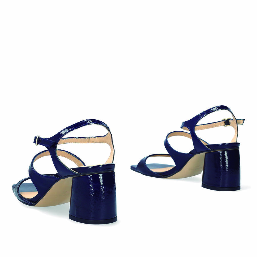 Navy patent leather heeled sandals 