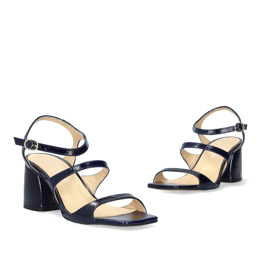 Navy patent leather heeled sandals 