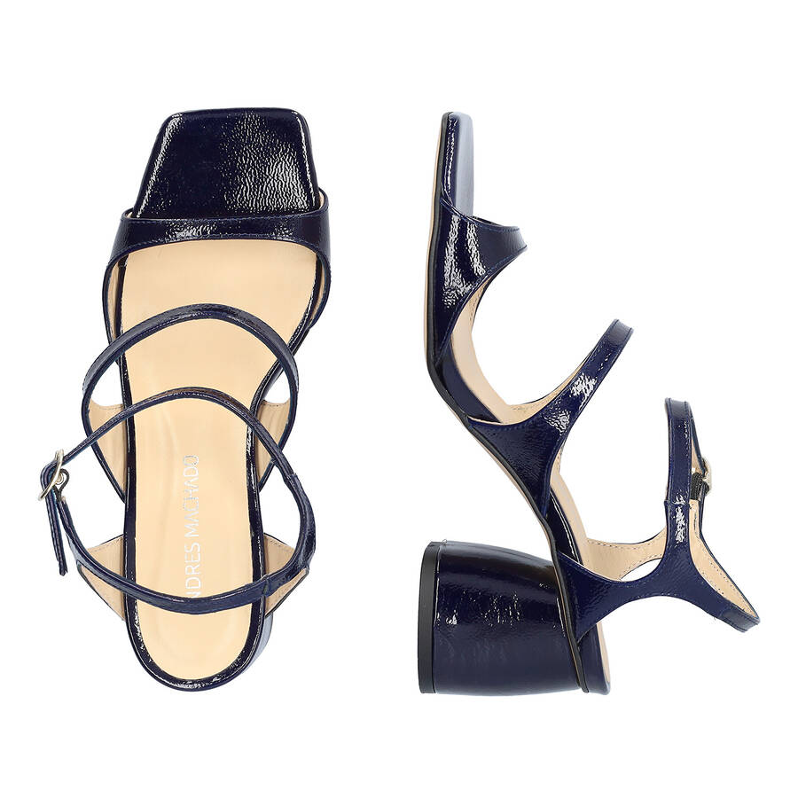 Navy patent leather heeled sandals 