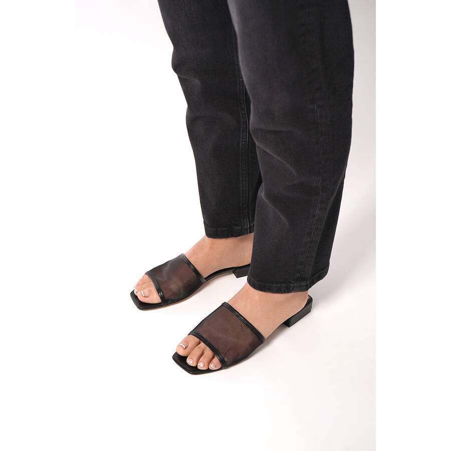 Black leather flat sandals 