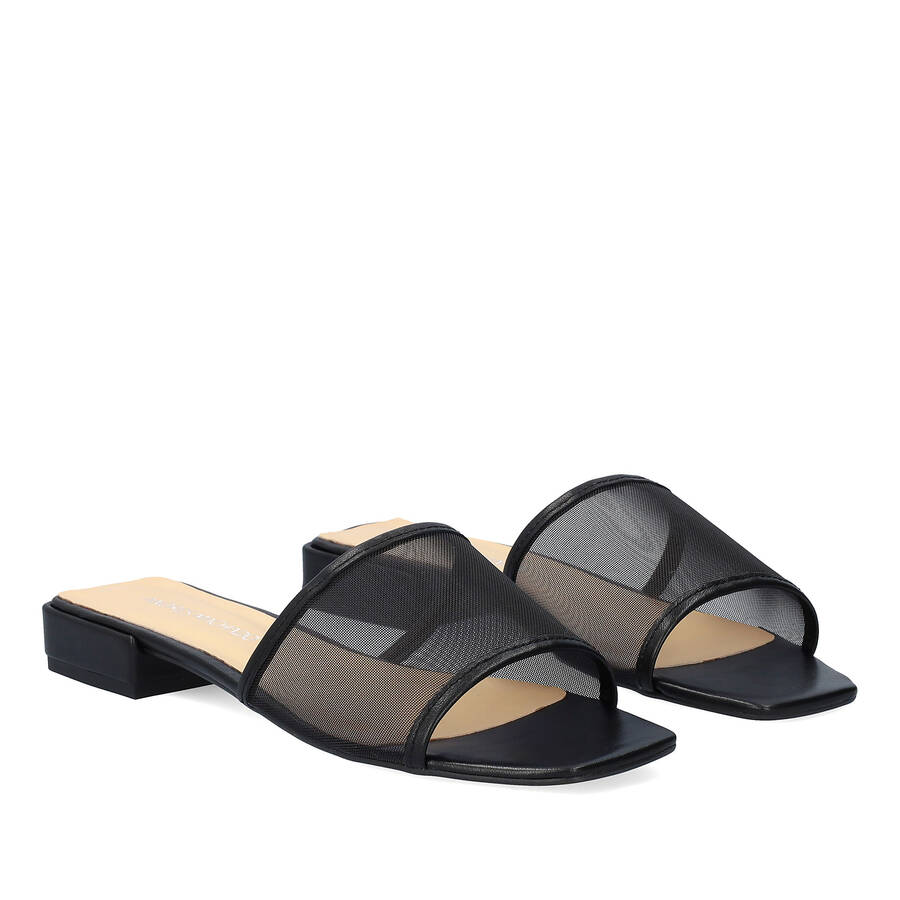 Black leather flat sandals 