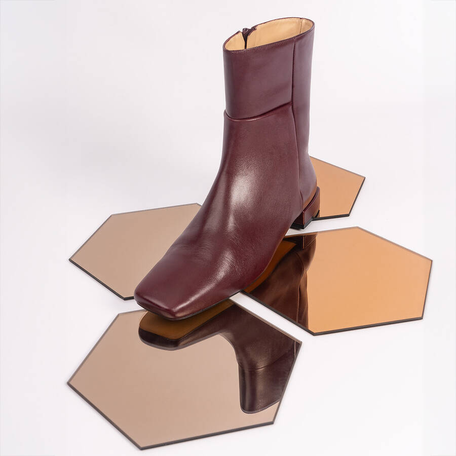 High top burgundy leather booties 