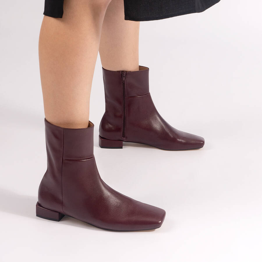 High top burgundy leather booties 