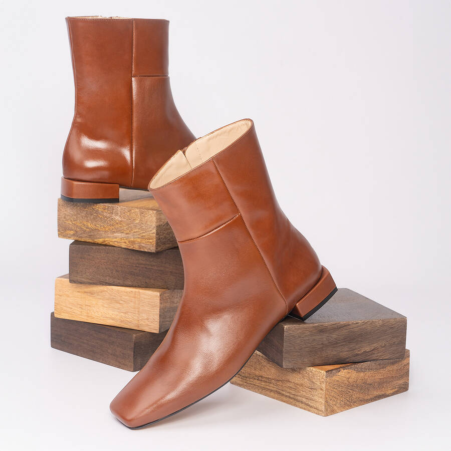 High top cognac leather booties 