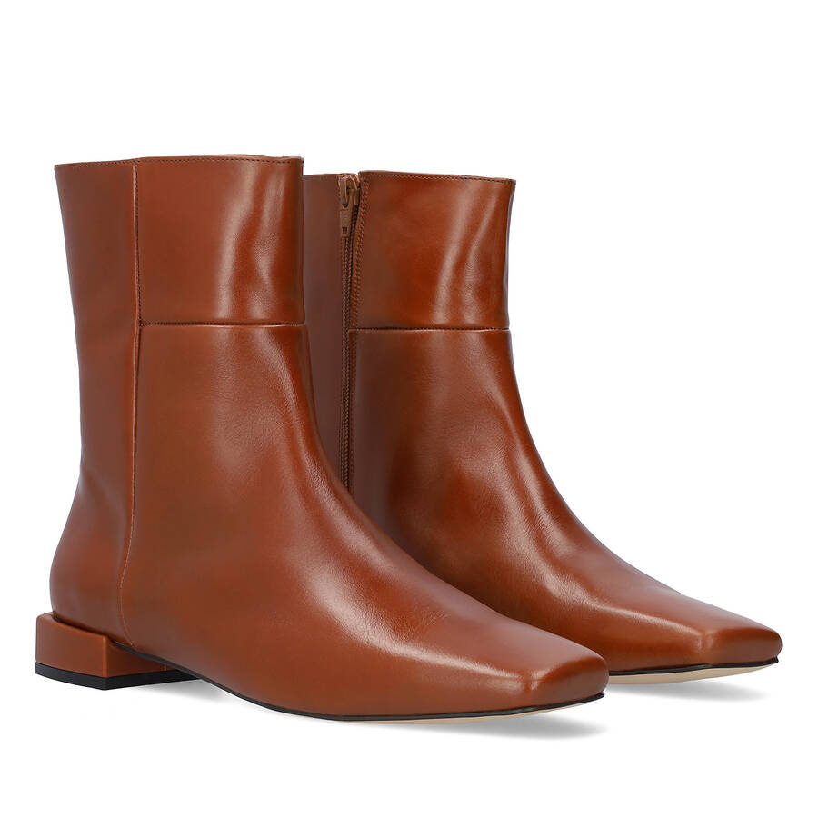 High top cognac leather booties 