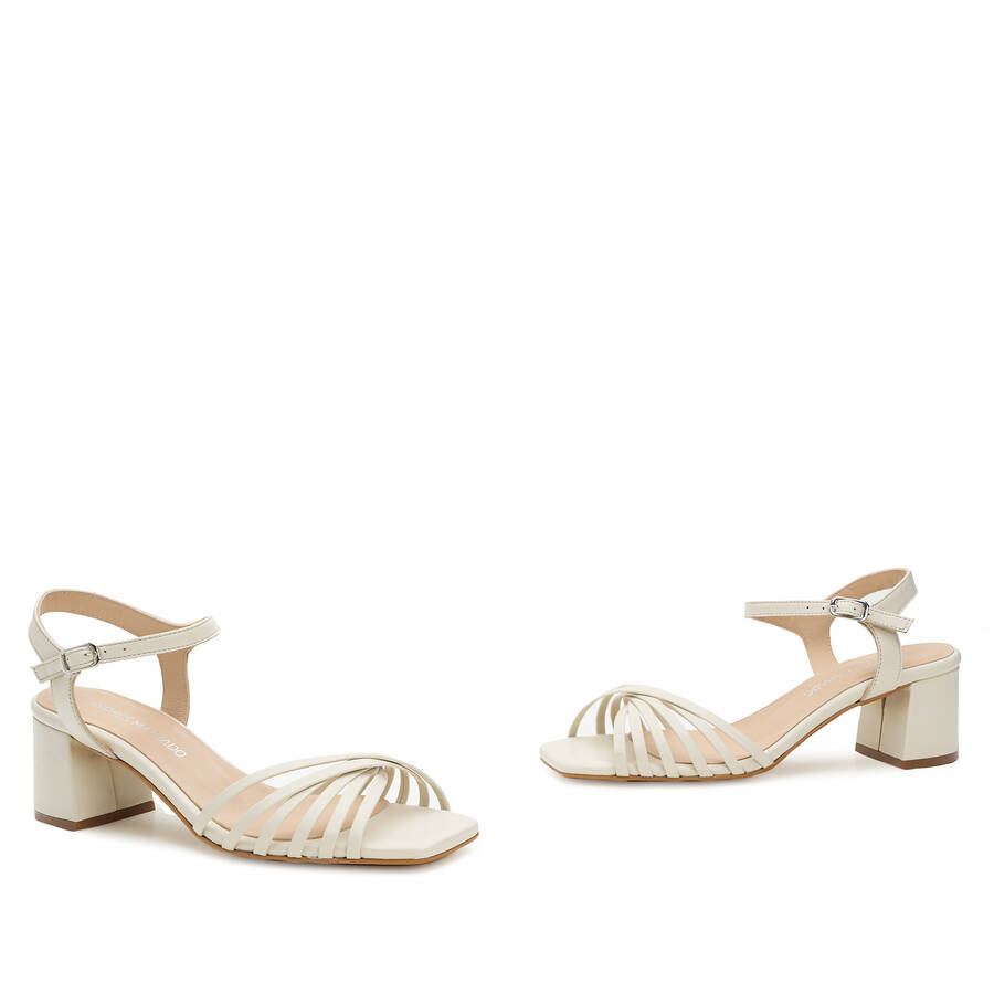 Strapped Sandals in Off White Leather 