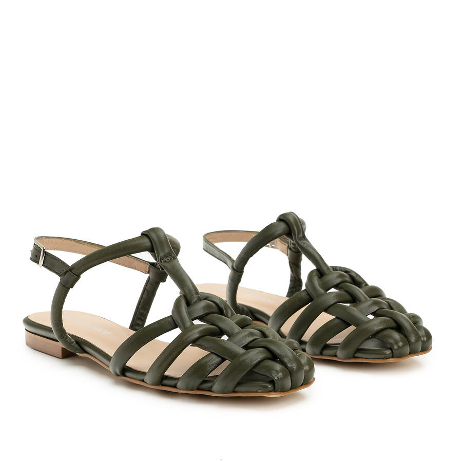 Kaki Leather Sandals 