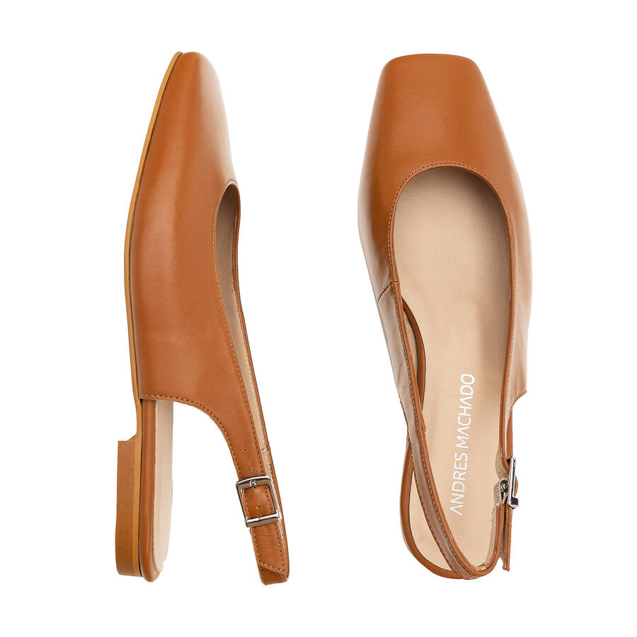 Slingback flats in brown leather 