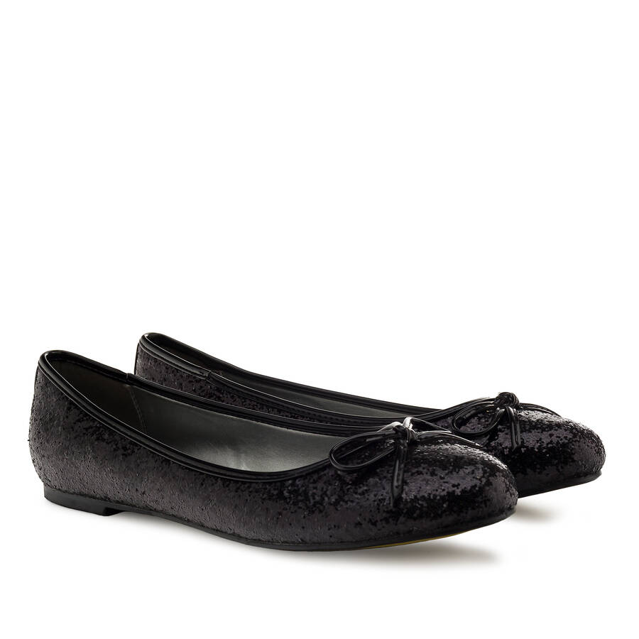 Klassische Ballerinas Glitzer Schwarz mit Schleife. 