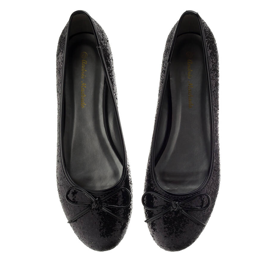 Klassische Ballerinas Glitzer Schwarz mit Schleife. 